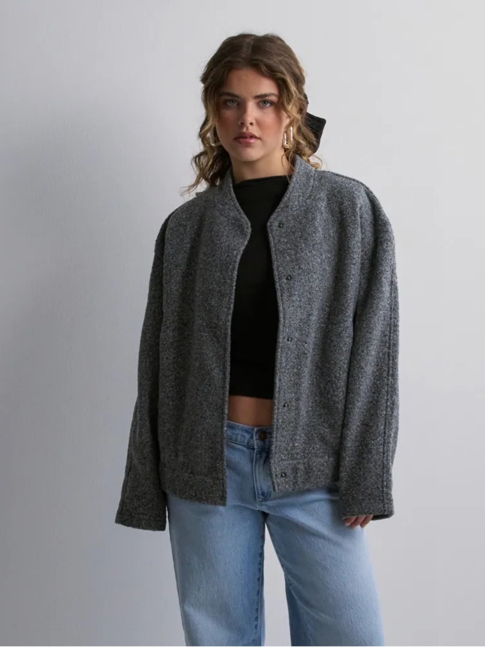 ONLY - Grey Soft Clasp Button Coatigan Jacket with Pockets